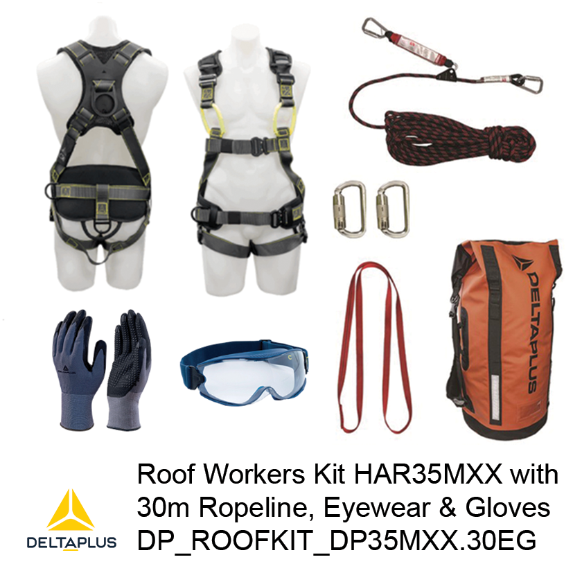 Roof Workers Kit with Harness DP_WAUHAR35MXX, 30m Rope Line, Lens and Gloves